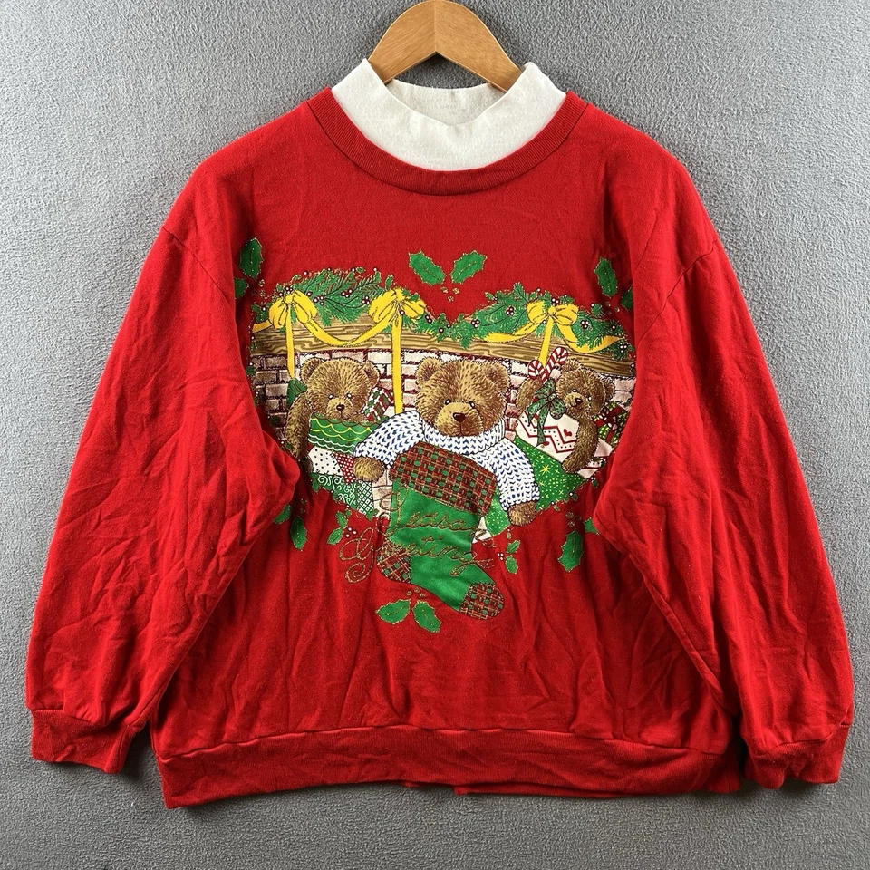 Sudadera Vintage Cascanueces Mujer 1X Navidad Ositos de Peluche Medias Años 90 EE. UU. Foto 1 de 4