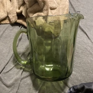 Mid Century Modern Daumenabdruck Krug von Hazel Atlas grünes Glas - Bild 1 von 10
