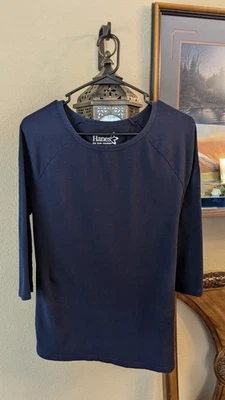 Camisa para mujer Hanes azul marino manga 3/4 talla grande L Live Love Comfort Foto 1 de 3