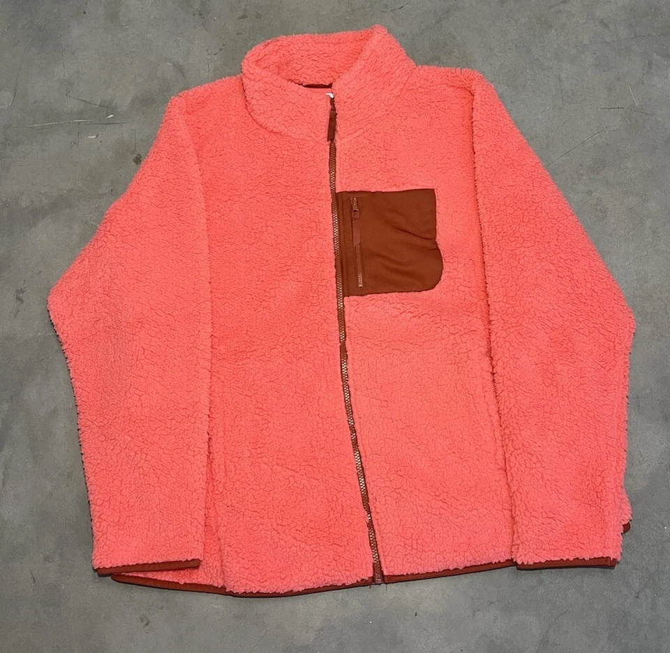 Women’s Amazon Essentials Coral Pink Sherpa Full Zip Sweatshirt Size XL