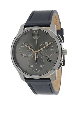 Nuevo reloj cronógrafo Movado Bold para hombre esfera gris correa de cuero azul marino 3600720 Foto 1 de 3