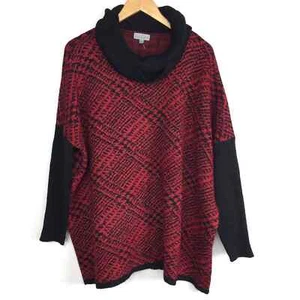 Joseph A. Red Black Plaid Knit Cowl Sweater - Picture 1 of 6