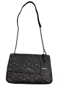 DKNY Black & Gray Leopard Print Silver Strap Crossbody Bag Purse NWT - Picture 1 of 12