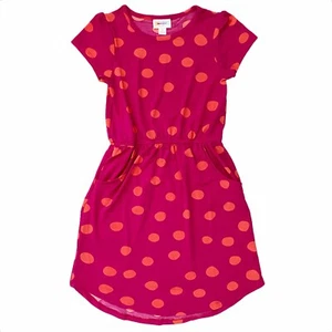 LuLaRoe MAE Dress Girl’s 8 Pink Polka Dot Spring Summer Easter Colorful Pockets - Picture 1 of 8