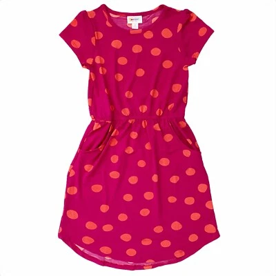 Vestido LuLaRoe MAE Niña’s 8 Rosa Lunares Primavera Verano Pascua Bolsillos Coloridos Foto 1 de 4