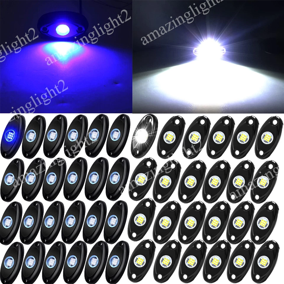 白色/蓝色 LED 岩灯发光适合吉普越野卡车 UTV 全地形车车底 — 第 1/4 张图片