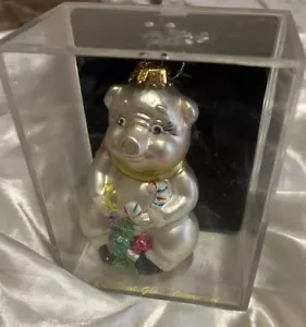 Hand Crafted Christmas Pig Glass Ornament 4 inches - Picture 1 of 5
