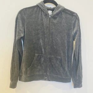 Target Zip Up Jacket Size 10 Grey Velour Pockets Hood 2000s Vintage - Picture 1 of 7