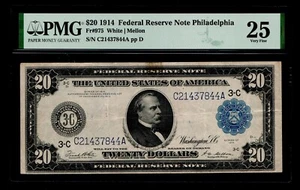 1914 $20 Federal Reserve Note Philadelphia PMG VF 25 - Picture 1 of 2