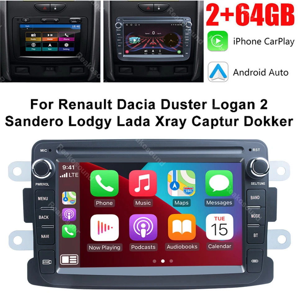 2+64G 8" Android 13 Car Stereo Radio CarPlay GPS Navi For Renault Dacia Duster - Изображение 1 из 4