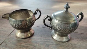 SILVERPLATE Milchkännchen Zuckerdose floral antik - Bild 1 von 12