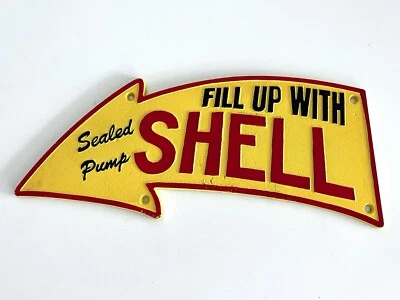 Shell Cast Iron Sign Garage Showroom Mancave Large Gas Station Yellow - Image 1 of 4
