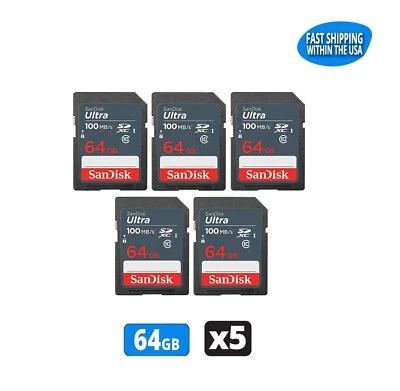 64GB Sandisk Ultra SD cards for Camera / Trail Camera / Computers (5 Pack) - Image 1 of 4
