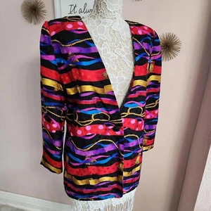 LKNW Vintage Maggy London Colorful Blazer Jacket 100 silk lined 14 - Picture 1 of 8