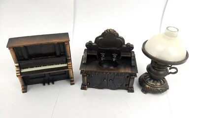 Lot of Three 1970's Durham Industries Metal Miniatures Sink Vanity, Lamp, Piano - Image 1 of 4