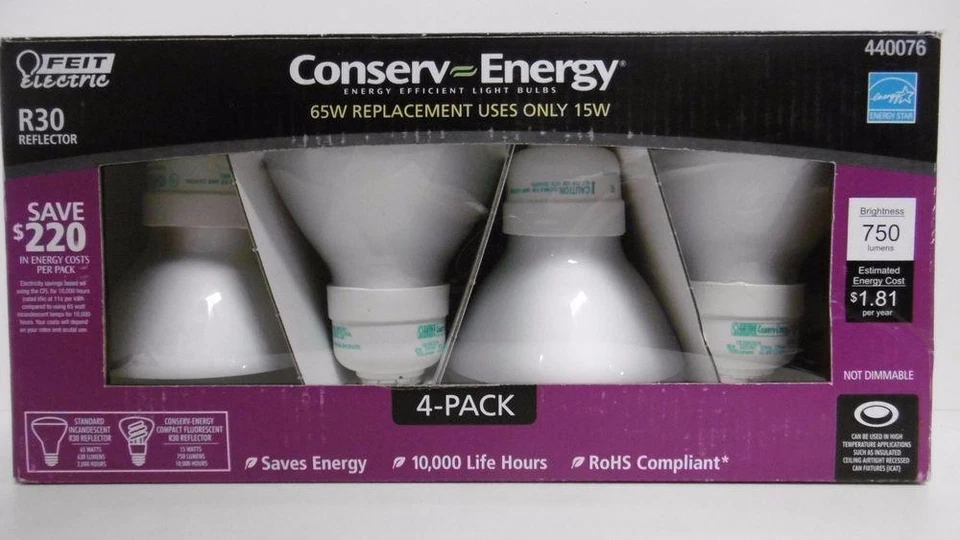 NIOB Feit Electric R30 Reflector 65W Replacement Bulb, Uses 15W - 4-Pack - Image 1 of 1