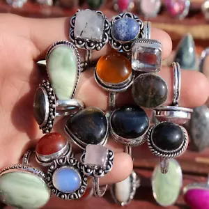 Mix Gemstones 925 Sterling Silver Plated Rings Wholesale Lot Jewelry - Picture 1 of 3