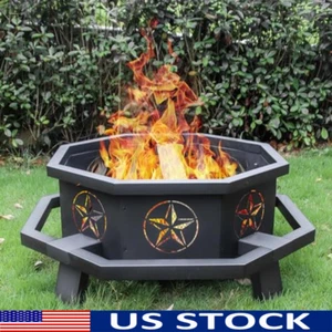 43 Inch Octagonal Outdoor Fire Pit Wood Burning Bonfire Camping Backyard New - Picture 1 of 6