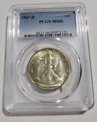 1947 D PCGS MS 66 Walking Liberty half dollar PCGS Certified 90 % Silver Cover