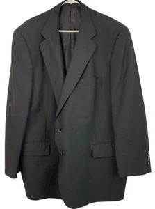 VTG Jet Black Tom James Hand Tailored Mens Suit Jacket Blazer 50R Worsted Wool - Picture 1 of 9