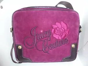 Vintage Y2K JUICY COUTURE Velour LAPTOP CASE Leather Trim Logo Bag PINK - Picture 1 of 16