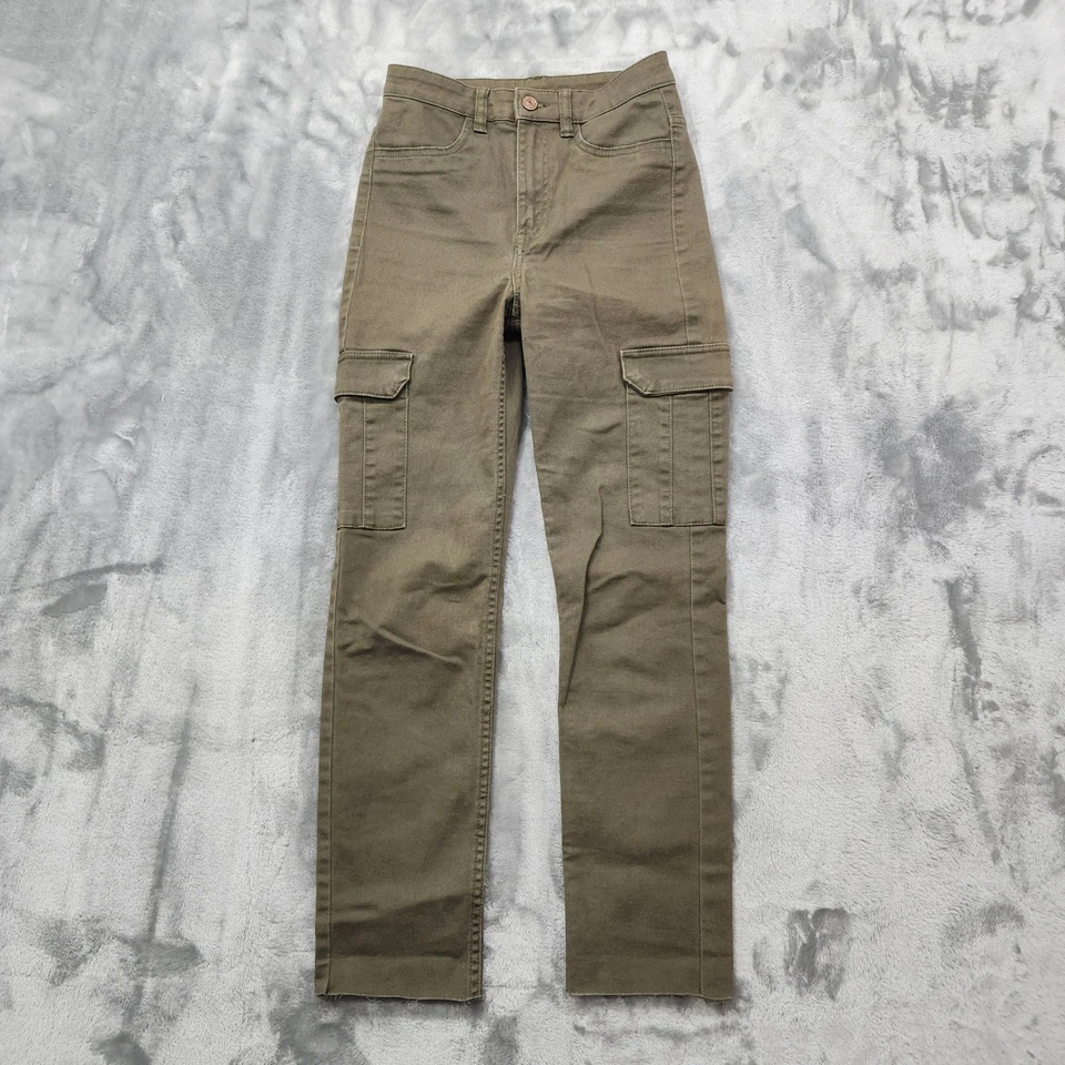 Pantalones H&M Divididos Para Mujer 2 Verdes Tiro Alto Pierna Ajustada Carga Utilidad Algodón Informal Foto 1 de 4