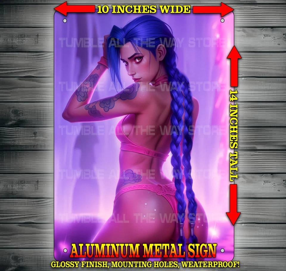 Sexy Jinx Arcane League of Legends Anime Lingerie Metal Sign Wall Art 10" x 14" - Image 1 of 1
