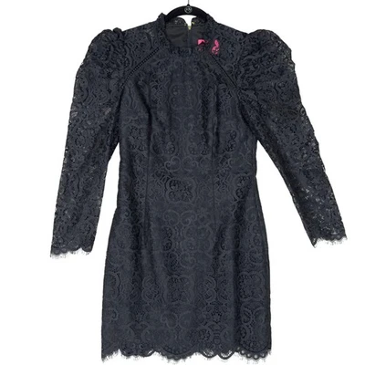 Lilly Pulitzer 连衣裙 4 码黑色嘉年华花边长袖迷你奇思 — 第 1/4 张图片