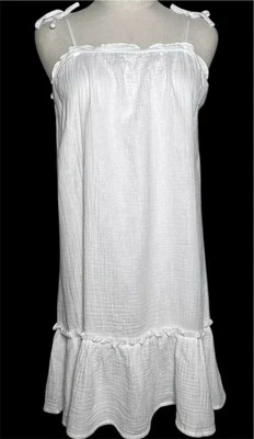 Gianni Bini GB Girl Sundress Cover Up LARGE 100% Cotton Gauze White Tie Shoulder - Image 1 of 3