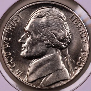 1980-D Jefferson Nickel Choice BU+ Full Steps *RARE ORIGINAL HIGH GRADE NICKEL* - Picture 1 of 2
