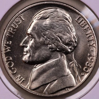 1980-D Jefferson Nickel Choice BU+ Full Steps *RARE ORIGINAL HIGH GRADE NICKEL* - Image 1 of 2