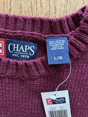 Chaps Ralph Lauren Crewneck Sweater Pullover Size Large Burgundy Wine New W/Tag - Image 1 of 4