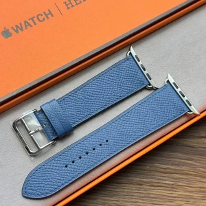 Apple Watch Hermès Simple Tour Bracelet Cuir Bleu Épice 46mm,45mm,44mm Boîte Ouverte - Photo 1 sur 9