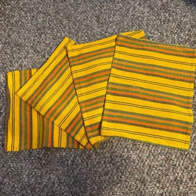 CRATE & BARREL 4 Placemats LISTRADOS Algodão Âmbar Amarelo Laranja Verde Preto - Imagem 1 de 3