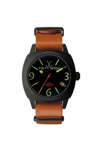 Toy Watch ICON BLACK IP STEEL Brown Leather Mens Quartz Analog Watch IC02BK - Picture 1 of 4