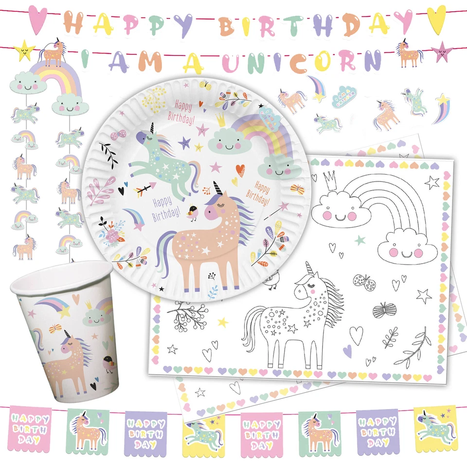 EINHORN + REGENBOGEN - Geschirr Deko Einhörner Party Mitgebsel Kinder Geburtstag - Bild 1 von 1