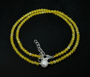 Gelber Chalcedon Kette facettierte Kugelform Ø3mm 925 Silber mit Süßwasserperle - Picture 1 of 4