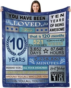 10 Year Old Boy Gifts Ideas Blanket, Birthday 50"x60", Blue 10 Years - Picture 1 of 7