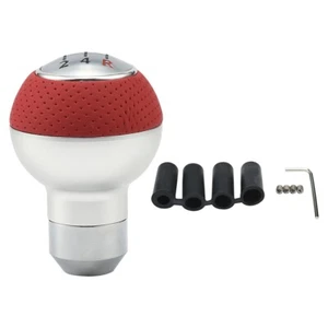 Uuiversal 5 Speed Gear Shifter Knobs, Red Leather and Aluminum Alloy Shift Head - Picture 1 of 8