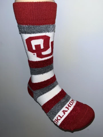OKLAHOMA SOONERS NCAA COLLEGE TEAM WOMENS PRO STRIPE SOFT FUZZY CREW SOCKS Q Cover