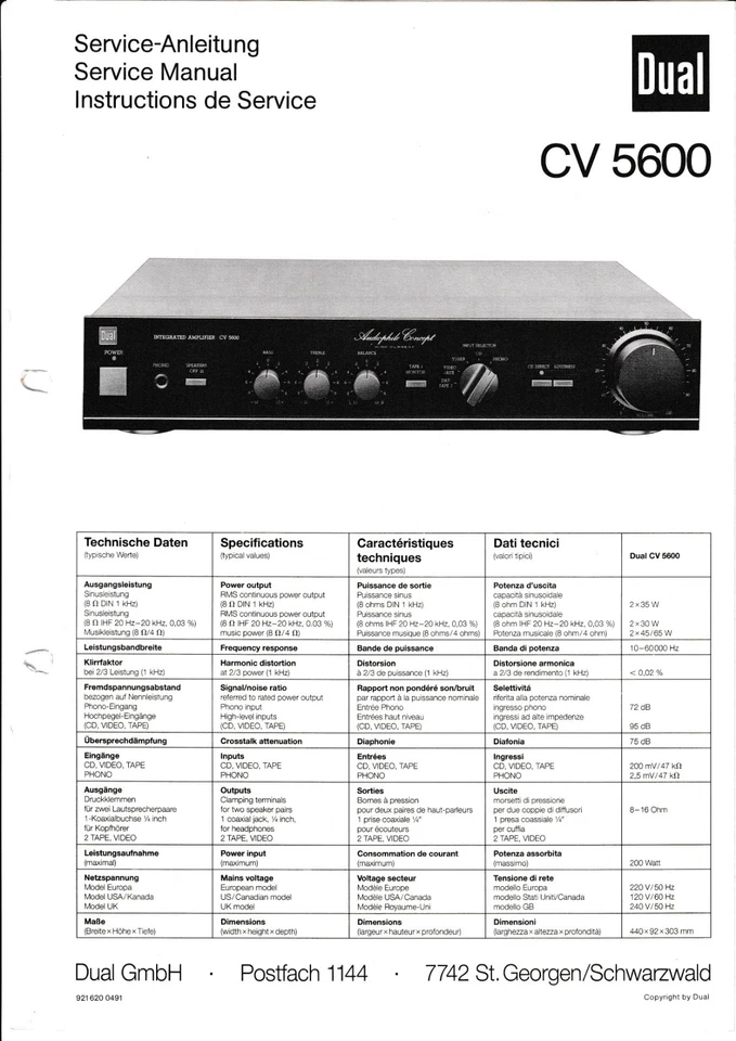 Service Manual Instructions for Dual Cv 5600 - Image 1 of 1