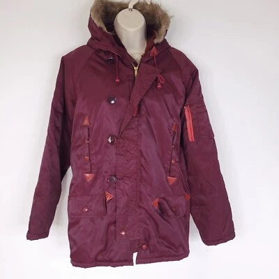 Vintage Westerfield Girls Jacket 18 Burgundy Orange Lined Hood Faux Fur 80s READ - Image 1 of 4