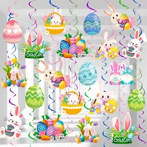 Easter Hanging Swirl Decorations, 56 Pcs Easter Party Hanging Swirls Decorations - Picture 1 of 11