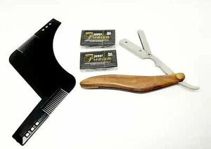 Rasierer 4er Set  Rasiermesser Bartschablone Derby 20Rasierklingen Schablone DE - Bild 1 von 10