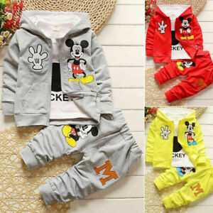 3pcs Baby Toddler Mickey Clothes Boys Coat+T shirt +Pants Tracksuit Outfits Sets