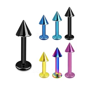 2pcs. 14G 4x4mm Spike Top Anodized 316L Surgical Steel Labret Monroe Tragus Stud - Picture 1 of 4