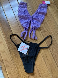 Vtg NWT 2-lilac Lace Crotchless Panties Paradise Lingerie & Black Thong Brazil - Picture 1 of 13