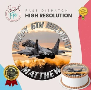 Fighter Jet Personalised Round Edible Birthday Cake Topper Cake Decoration - Picture 1 of 7