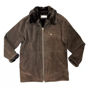 Jones New York Coat Mens S Small Acrylic Fur Lined Collar Leather Sherpa Jacket - Picture 1 of 13
