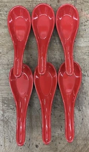 Japanese Style Melamine Red and Black Soup Spoons 6pc - Picture 1 of 2